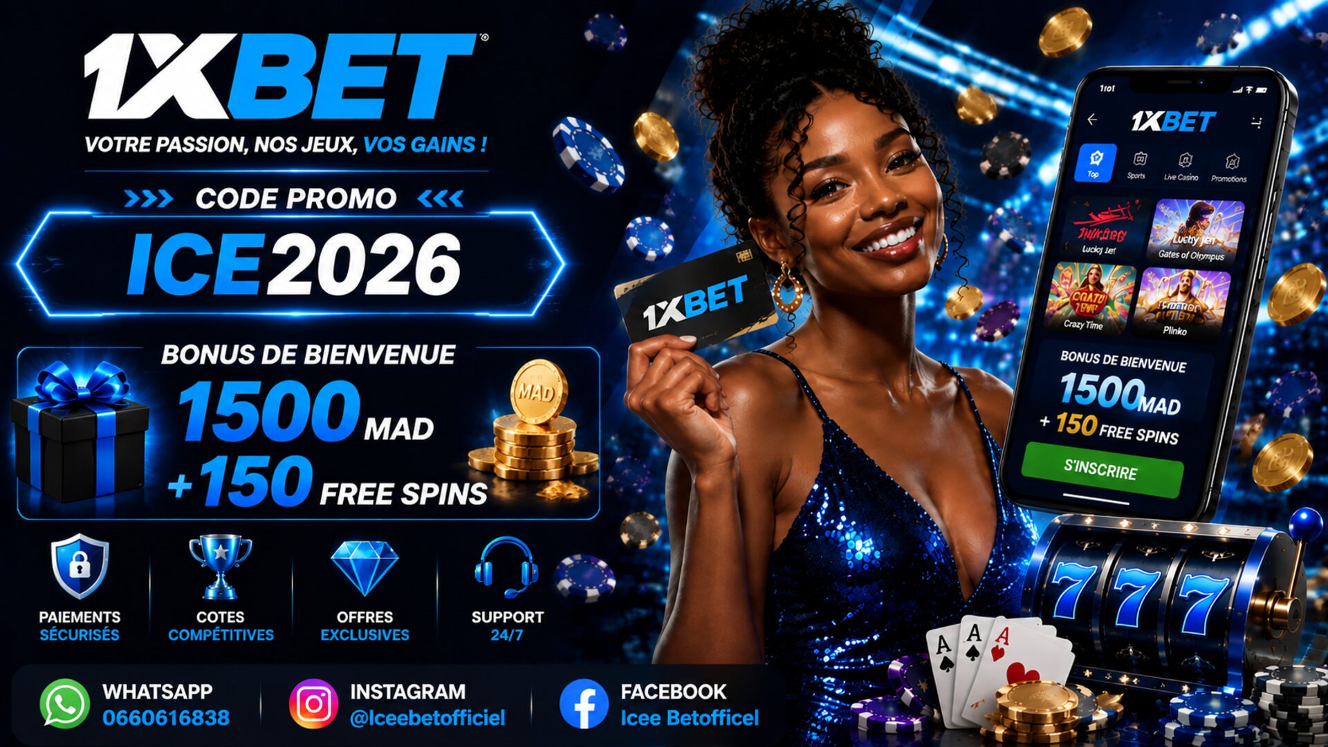 عرض 1XBET مع كود البرومو ICE2026 وبونص 1500 درهم